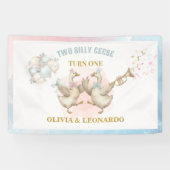 Two Silly Geese Boy & Girl Twins Birthday Banner (Horizontal)