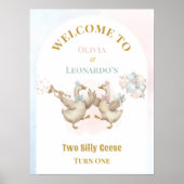 Two Silly Geese Boy & Girl Twins Birthday Welcome Poster (Vorne)