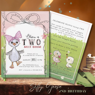 Two Silly Goose 2nd Birthday Invitation Einladung