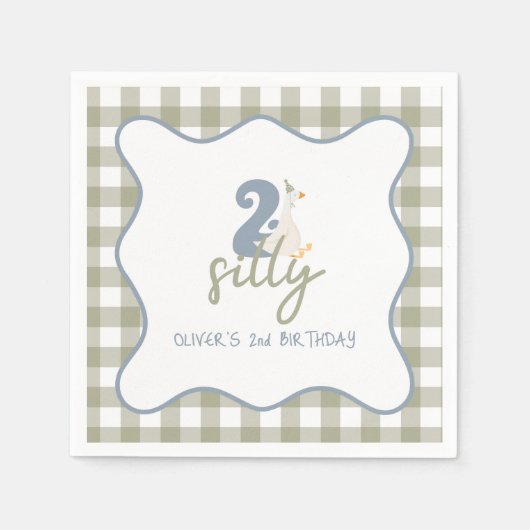 Two Silly Goose blue and green 2nd Birthday Serviette (Vorderseite)
