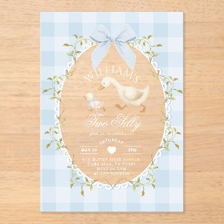 Two Silly Goose Blue Gingham 2nd Birthday Acryleinladungen