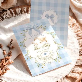 Two Silly Goose Blue Gingham Boy 2nd Birthday Einladung