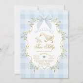 Two Silly Goose Blue Gingham Boy 2nd Birthday Einladung (Vorderseite)