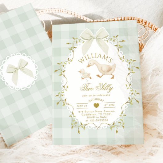 Two Silly Goose Gender Neutral Sage 2nd Birthday Einladung