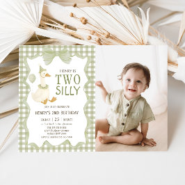 Two Silly Goose Gingham 2nd Birthday Invitation Einladung