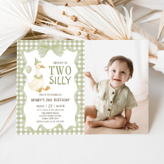 Two Silly Goose Gingham 2nd Birthday Invitation Einladung