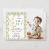 Two Silly Goose Gingham 2nd Birthday Invitation Einladung (Vorderseite)