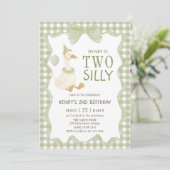 Two Silly Goose Gingham 2nd Birthday Invitation Einladung (Stehend Vorderseite)