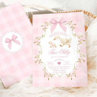 Two Silly Goose Pink Bow Girl 2nd Birthday Einladung