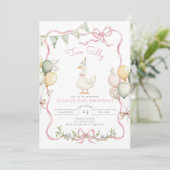 Two Silly Goose Pink Girl 2nd Birthday Einladung (Stehend Vorderseite)