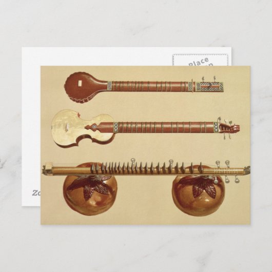Two sitars and a rudra vina, Indian, from 'Musical Postkarte (Vorne/Hinten)