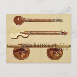Two sitars and a rudra vina, Indian, from 'Musical Postkarte