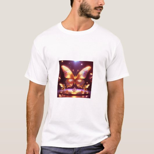 Two Small Fairies Surround A Golden Butterfly T-Shirt (Vorderseite)