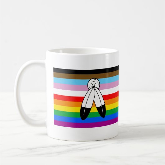 Two-Spirit-LGBTQ+-Progress-Pride-Flagge Kaffeetasse (Links)
