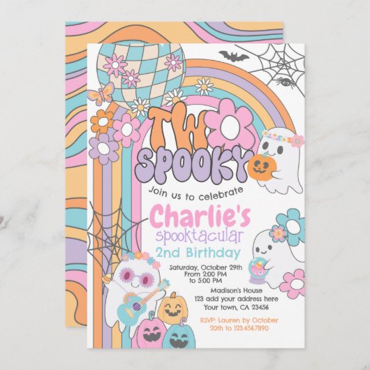 Two Spooky Hippie Halloween 2nd Birthday Einladung (Vorne/Hinten)