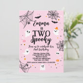 Two Spooky Pink Halloween  Einladung (Stehend Vorderseite)