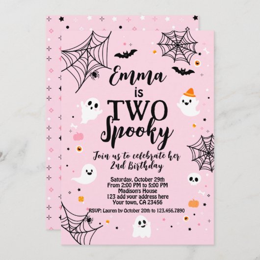 Two Spooky Pink Halloween  Einladung (Vorne/Hinten)
