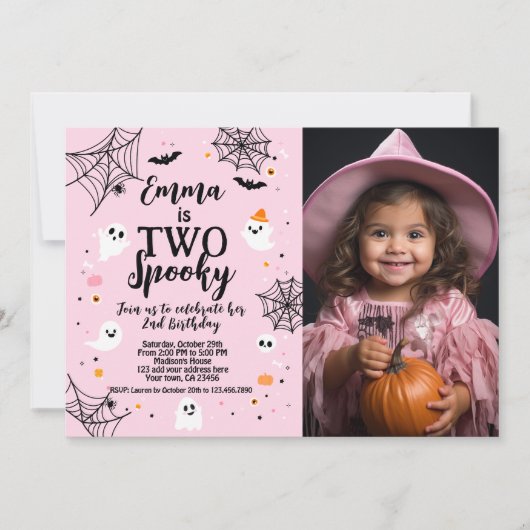 Two Spooky Pink Halloween Invite with Photo Einladung (Vorderseite)