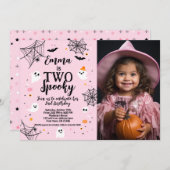 Two Spooky Pink Halloween Invite with Photo Einladung (Vorne/Hinten)