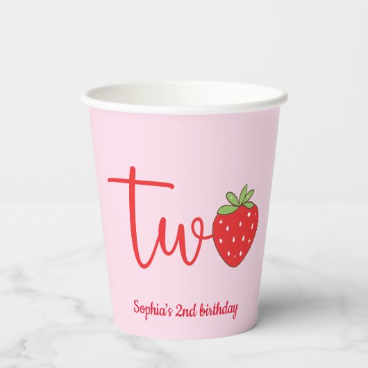 Two Strawberry Birthday Pink Pappbecher (Rückseite)