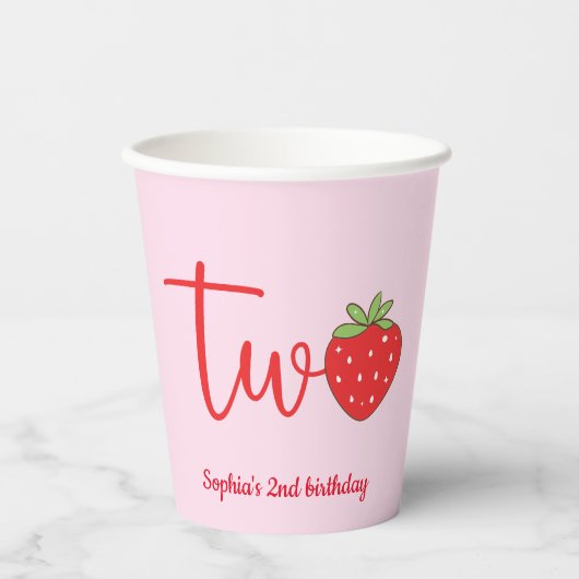 Two Strawberry Birthday Pink Pappbecher (Vorderseite)