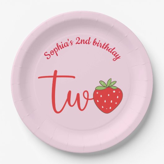 Two Strawberry Birthday Pink Pappteller (Vorderseite)