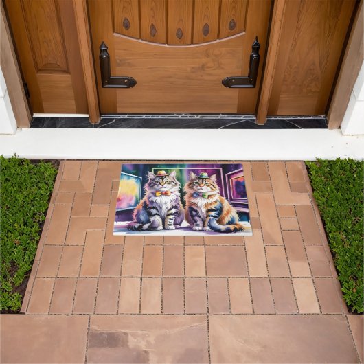 Two Stylish Cats in an Abstract Art Gallery Fußmatte (Außenbereich)