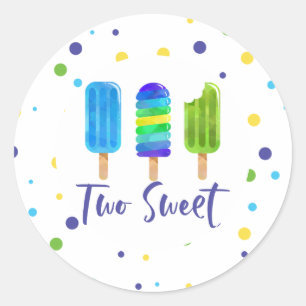 Two Sweet 2. Geburtstag blau grün Runder Aufkleber