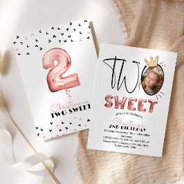 Two Sweet 2nd Birthday Party Cute Balloons Photo Einladung