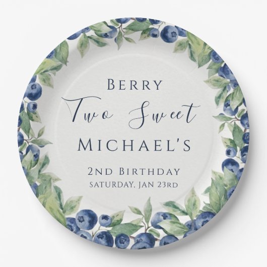 Two Sweet Berry Blaubeer-Junge 2. Geburtstag Pappteller (Vorderseite)