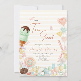 Two Sweet Birthday Invite Yellow Stripe Einladung