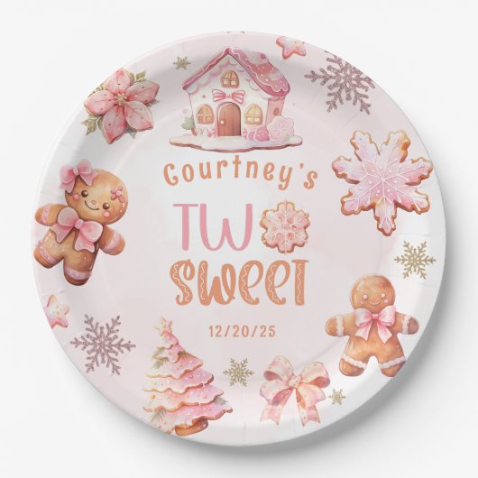 Two Sweet Christmas pink 2nd birthday cookies Pappteller (Vorderseite)