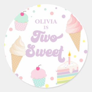 Two Sweet Eiscreme und Kuchen 2. Geburtstag Runder Aufkleber
