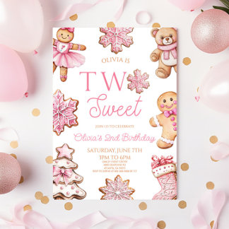 Two Sweet Gingerbread Cookie 2nd Birthday Party Einladung