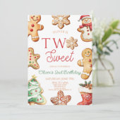 Two Sweet Gingerbread Cookie 2nd Birthday Party Einladung (Stehend Vorderseite)