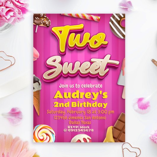 Two Sweet - Girl 2. Geburtstag Einladung