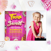 Two Sweet - Girl Birthday mit Foto-Einladung Einladung