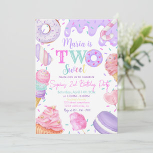 Two Sweet Girl Donut Pastell-Lila 2. Geburtstag Einladung