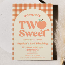Two Sweet Peach Orange Pink 2nd Birthday Party Einladung