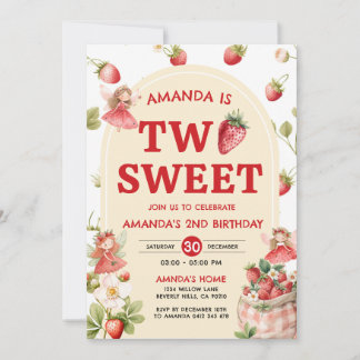 Two Sweet Strawberry 2. Geburtstagsfeier Einladung
