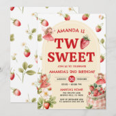 Two Sweet Strawberry 2. Geburtstagsfeier Einladung (Vorne/Hinten)