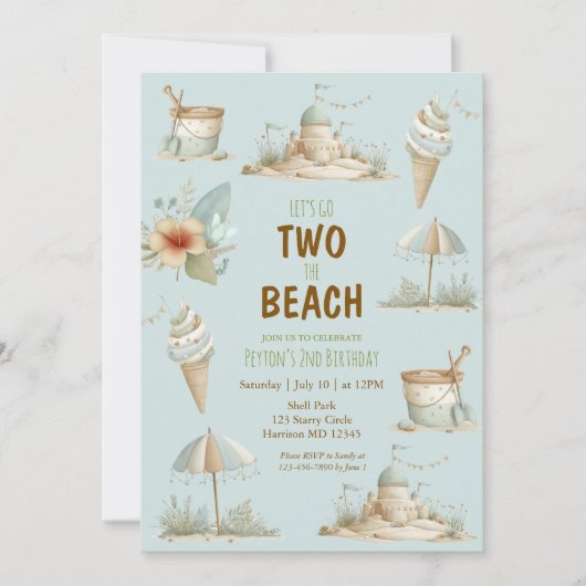 Two the Beach Summer Kids Birthday Invitation Einladung (Vorderseite)