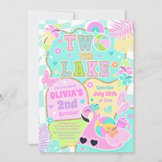 Two The Lake Preppy Girly 2nd Birthday Pool Party Einladung (Vorderseite)