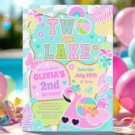 Two The Lake Preppy Girly 2nd Birthday Pool Party Einladung