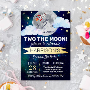 Two The Moon 2. Geburtstag Echt Folieneinladung