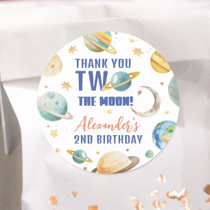 Two The Moon 2. Geburtstags-Weltraum-Galaxie-Party Runder Aufkleber