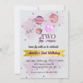 Two The Moon 2nd Birthday Girl Moon Stars Rocket Einladung (Vorderseite)