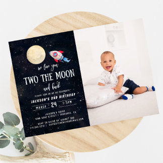 Two The Moon Boy 2. Geburtstag Junge Foto Einladung