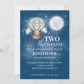 Two The Moon Boy Bear Balloon 2nd Birthday  Einladung (Vorderseite)