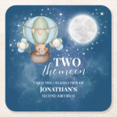 Two The Moon Boy Bear Balloon 2nd Birthday Rechteckiger Pappuntersetzer (Vorderseite)